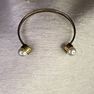 Brass cuff bracelet with pearls